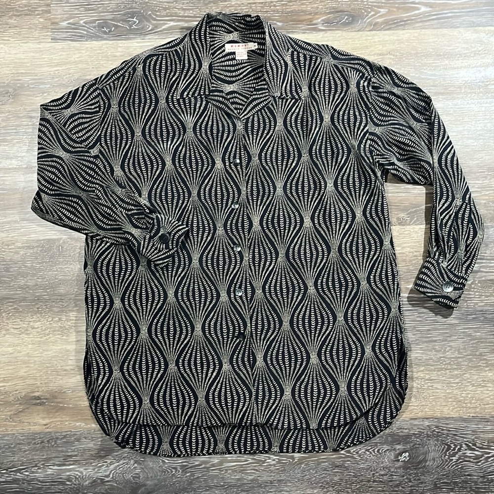 NWOT KIKIT Maurice Sasson Silk Abstract Cuban Collar Pattern Shirt